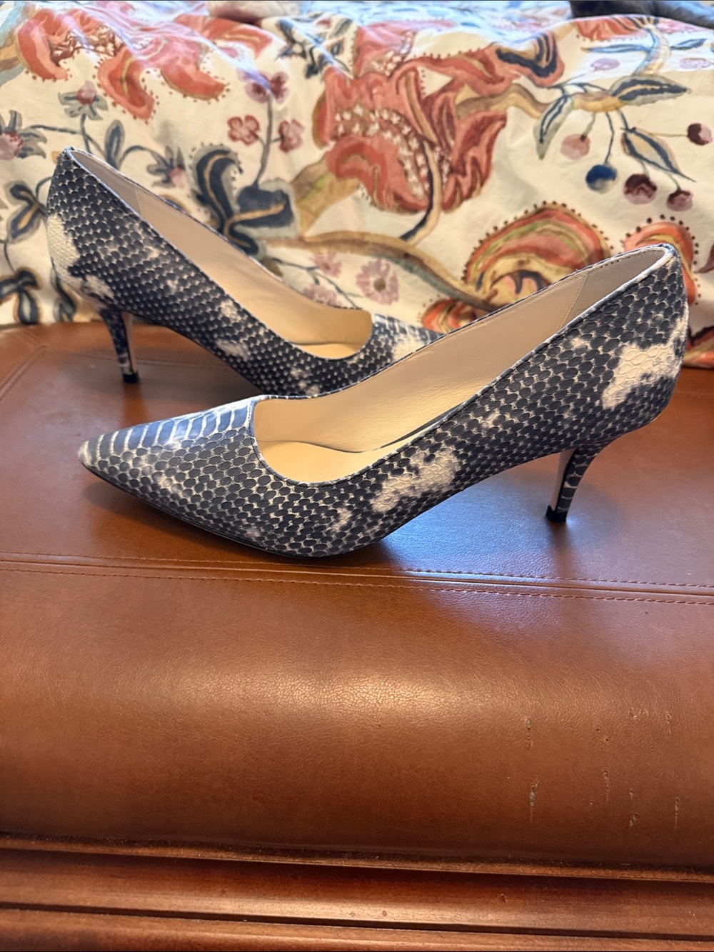 Cole Haan Blue-Gray Snake-Print Pointed Toe Pumps - Picture 5 of 6